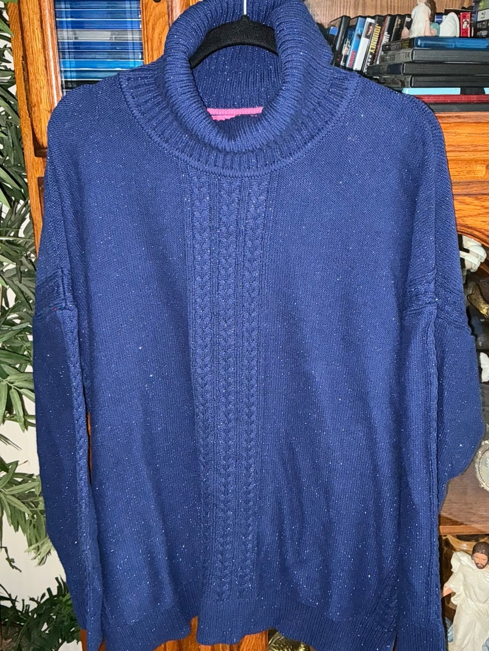 Isaac Mizrahi 2X Sweater 58”Bust Navy Cowl Neck Cable Knit 27”Long